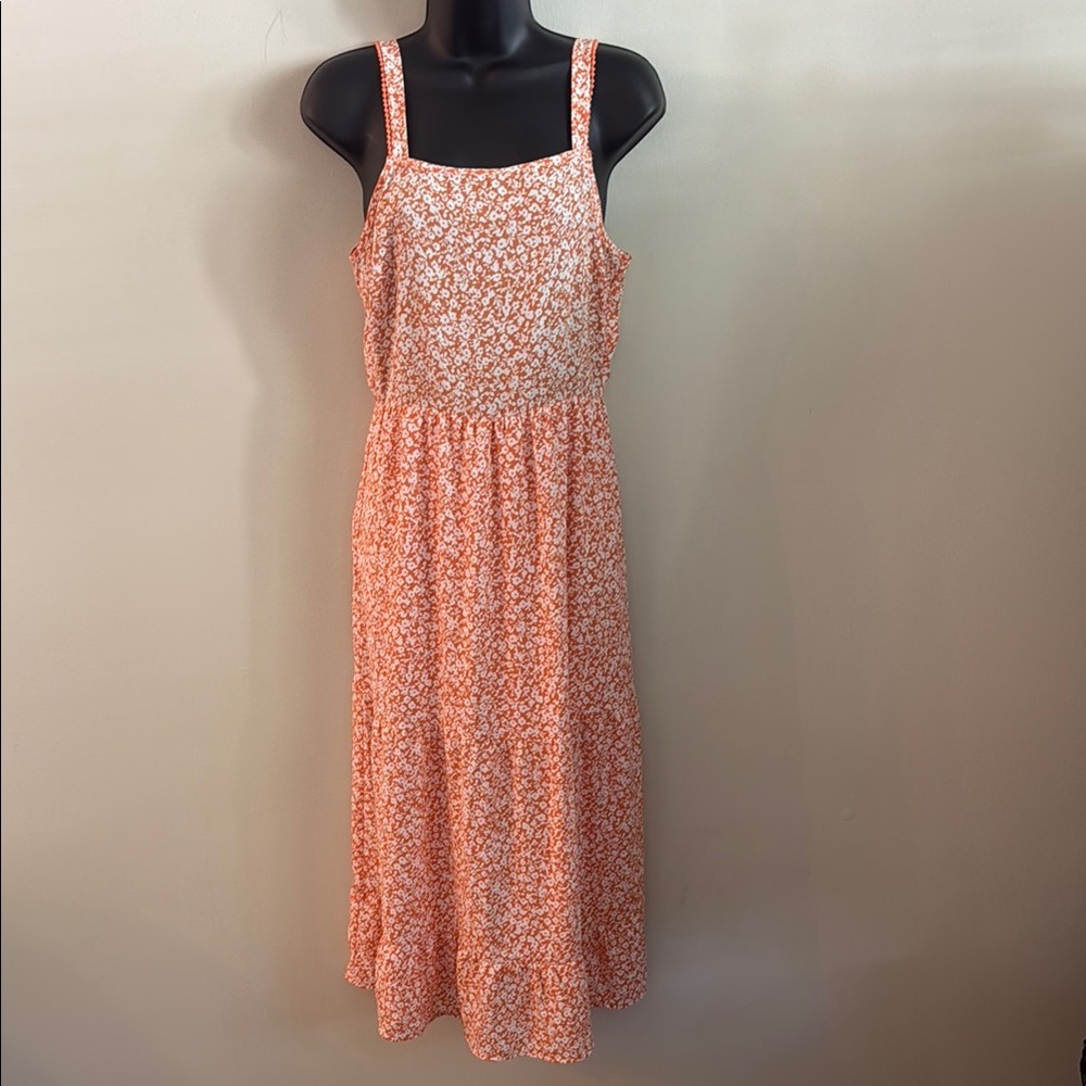 Jessica Simpson Floral Tiered Midi Summer Dress in Coral and White Size Medium